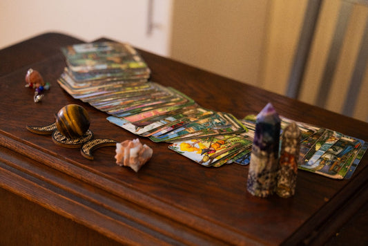 An image of Dear Universe with Tarot Cards on Desk with a welcoming vibe