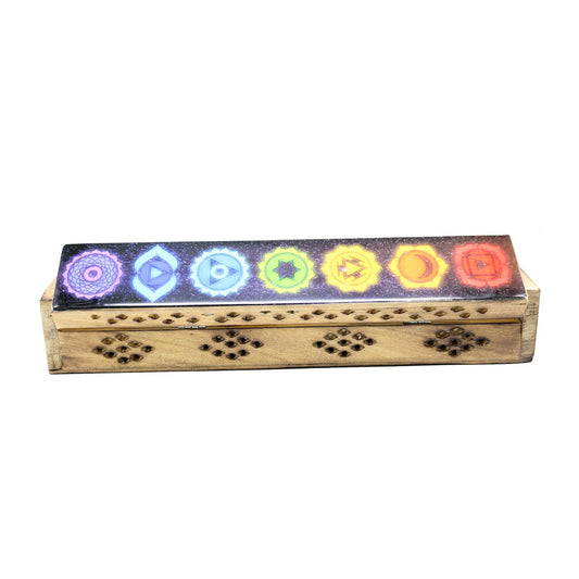 7 Chakra Celestial Wooden Coffin Box Chakra balancing incense burner Wooden coffin incense box Handmade chakra incense box Sheesham wood incense burne