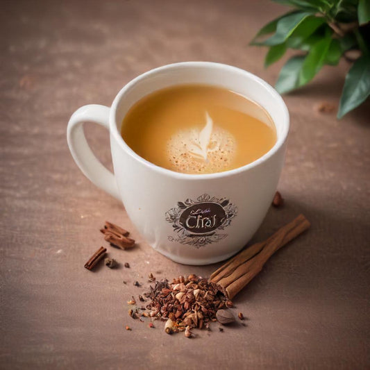 Chai Caffeine Free Herbal Tea Blend in a cup Ingredients of Chai Caffeine Free Herbal Tea Blend Cinnamon and Cardamom for Chai Caffeine Free Herbal Tea Ginger and Cloves for Chai Caffeine Free Herbal Tea Rooibos tea base for Chai Caffeine Free Herbal Tea