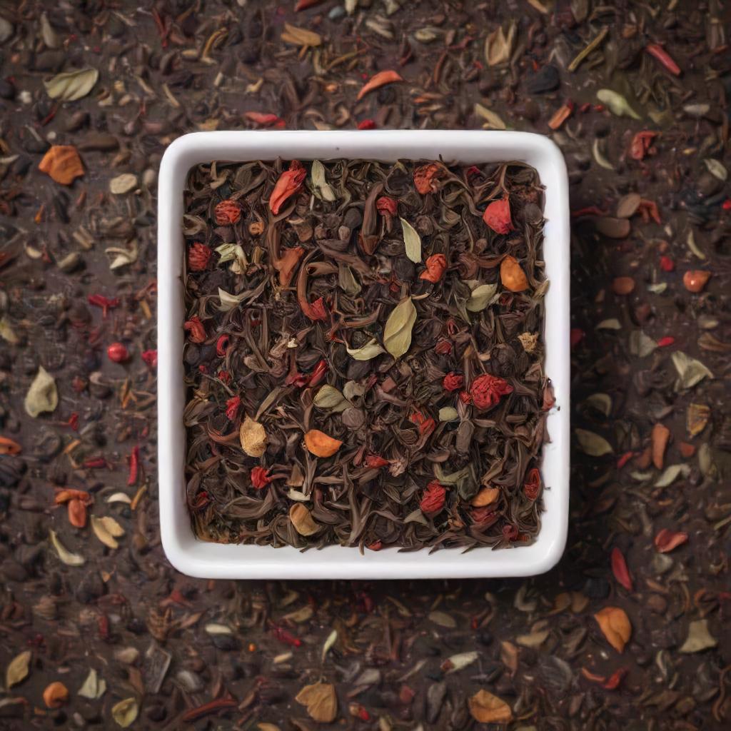 Exquisite Caravan Spice Tea Blend Rich and aromatic spice tea Black tea with cardamom, cinnamon, cloves Luxurious tea blend for relaxation Unique spice tea for digestion