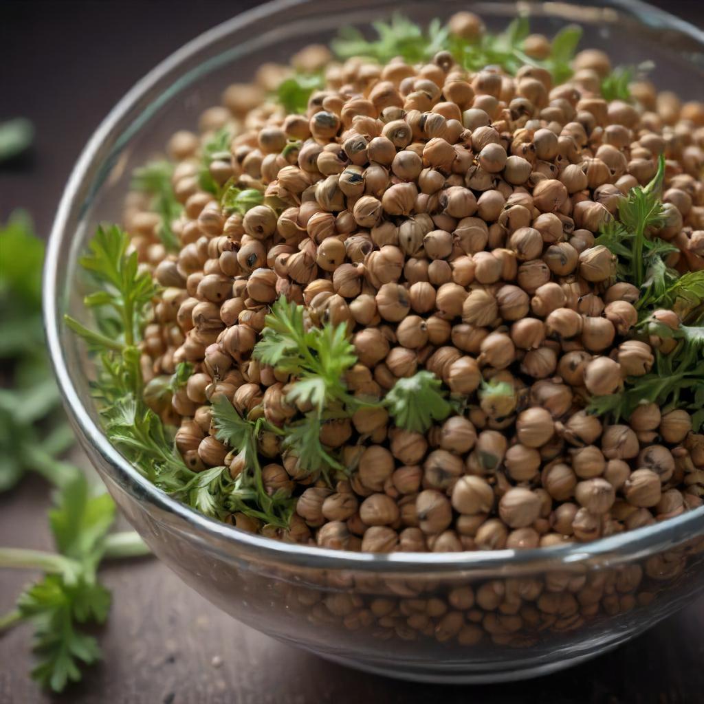 Whole coriander seeds close-up